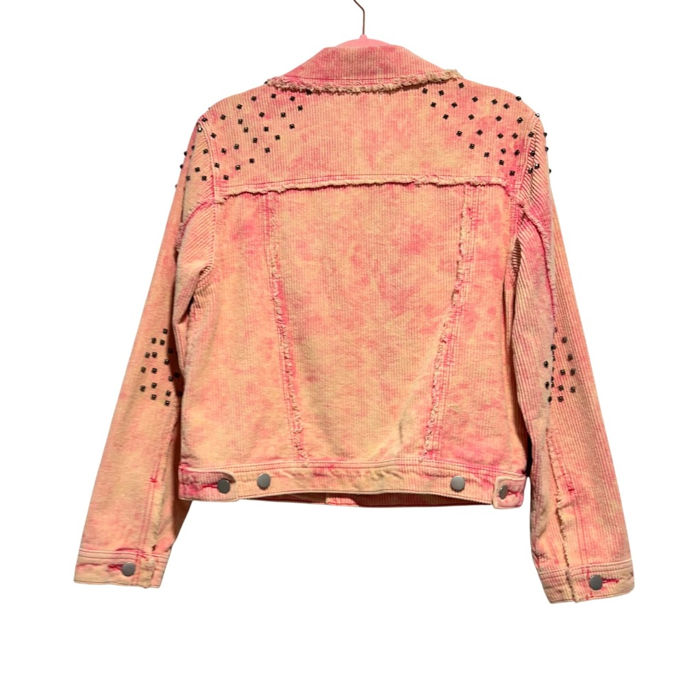 POL Pink Acid Wash Studded Corduroy Jacket Bohemian Frayed Trucker Women‎ MEdium - Picture 4 of 7